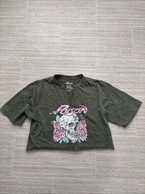 Poison Band Graphic Crop Tee - Black with Pink & Teal Artwork